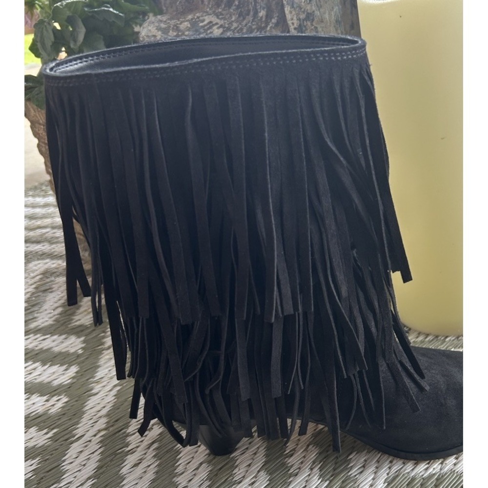 $298 NEW! Michael Kors Woman's Boots Jayla Heeled Bootie Fringe Kitten Heel 7.5 - Picture 4 of 6